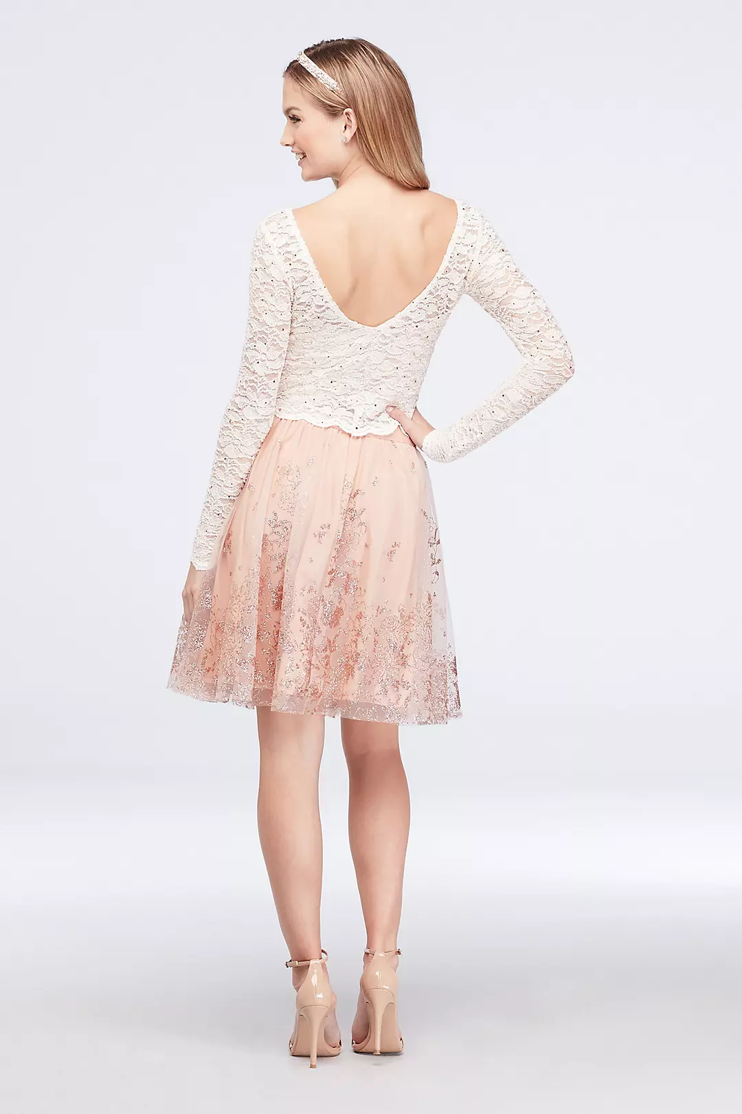 Lace and Floral Glitter Two-Piece Dress Image 2