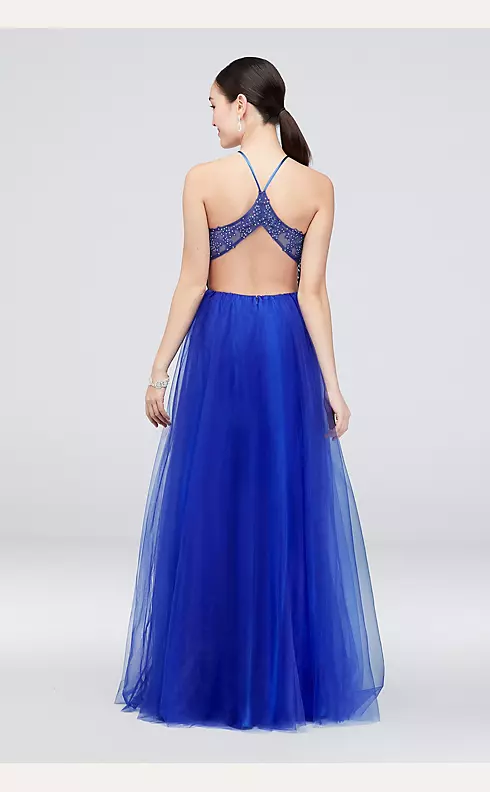 Mesh Illusion Halter Ball Gown with Flowy Skirt Image 2