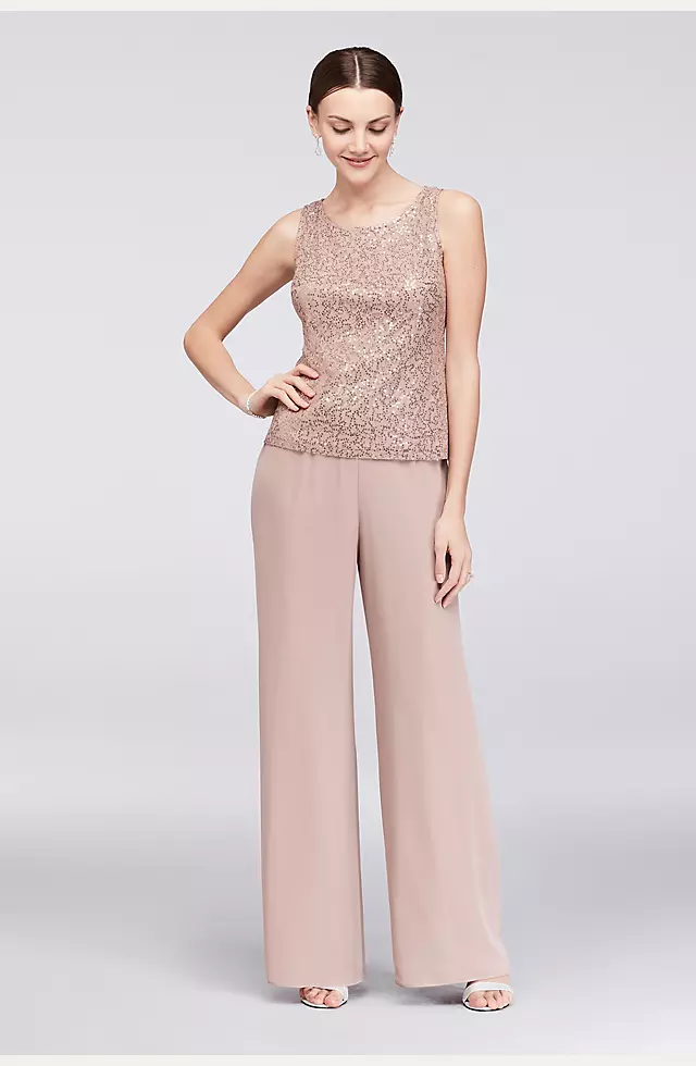 Three-Piece Lace and Chiffon Capelet Pantsuit  Image 3