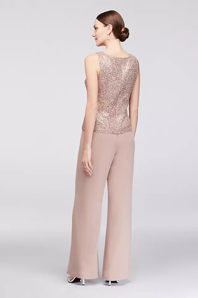 Three-Piece Lace and Chiffon Capelet Pantsuit  Image 4