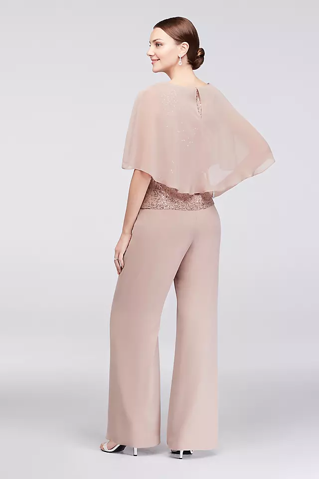 Three-Piece Lace and Chiffon Capelet Pantsuit  Image 2