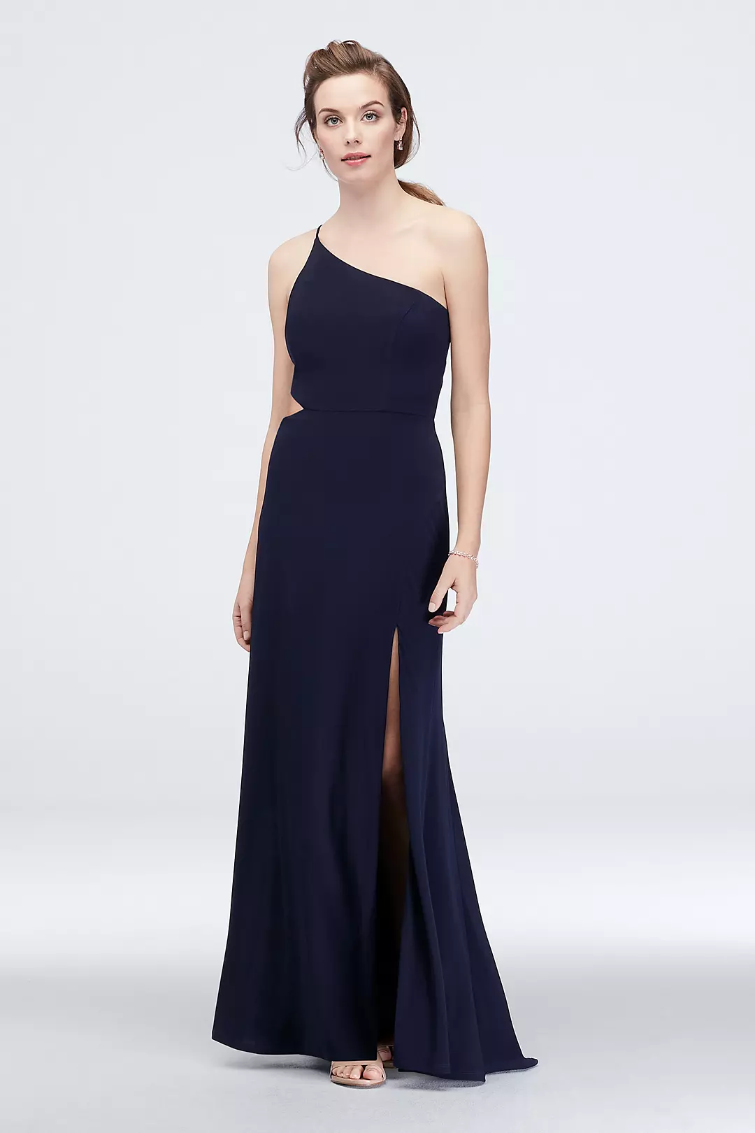 One-Shoulder Jersey Sheath Dress with Cutouts Image