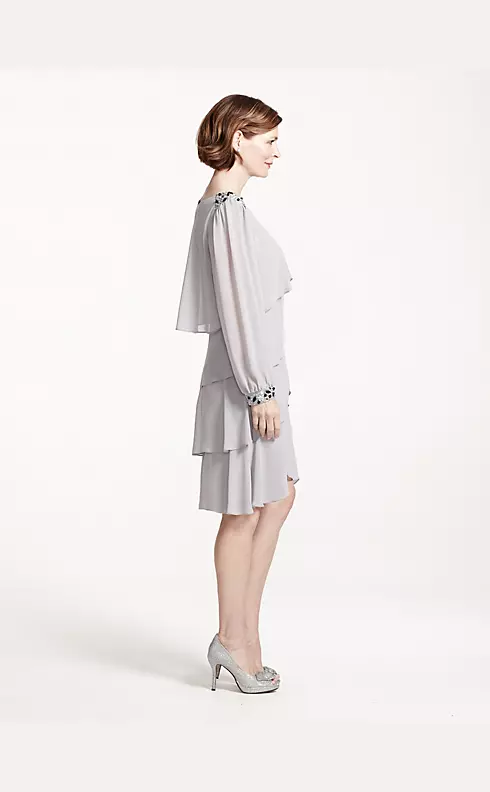 Long Sleeve Short Tiered Chiffon Dress Image 3