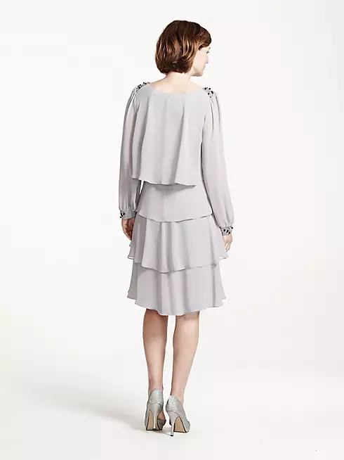 Long Sleeve Short Tiered Chiffon Dress Image 2