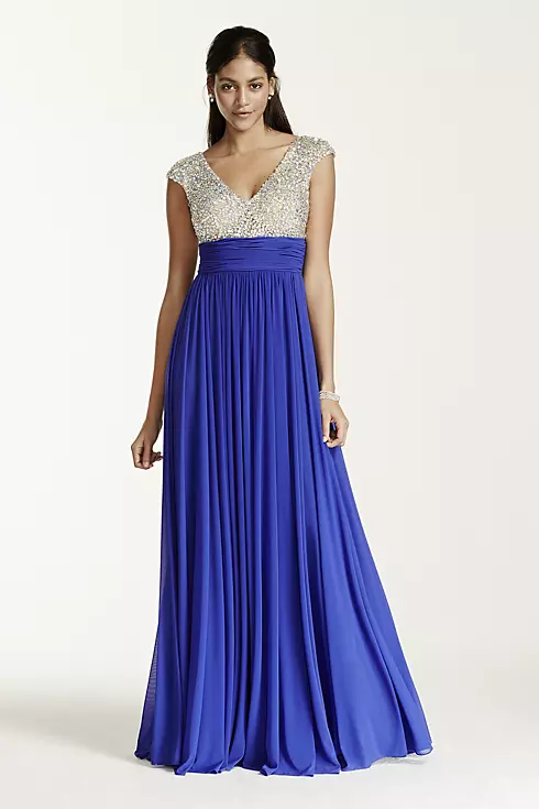 Crystal Encrusted Cap Sleeve Bodice Prom Dress Image 1