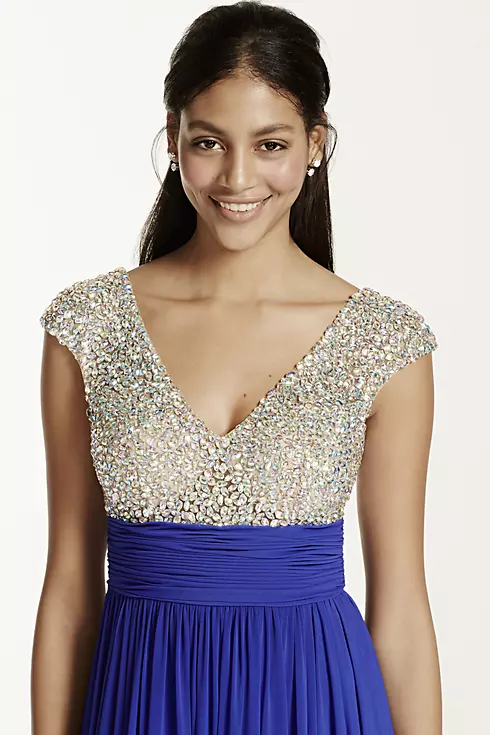 Crystal Encrusted Cap Sleeve Bodice Prom Dress Image 4