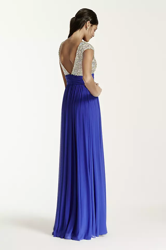 Crystal Encrusted Cap Sleeve Bodice Prom Dress Image 3