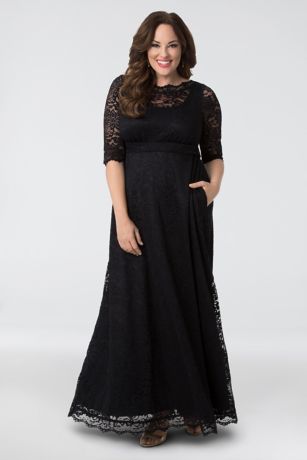 gathered jersey plus size dress with lace bodice