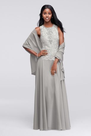 Sleeveless Long Dress with Coordinating Shawl David s Bridal