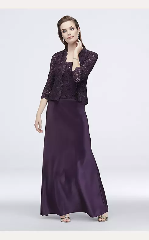 Scalloped Sequin Lace and Satin Jacket Dress Image 1