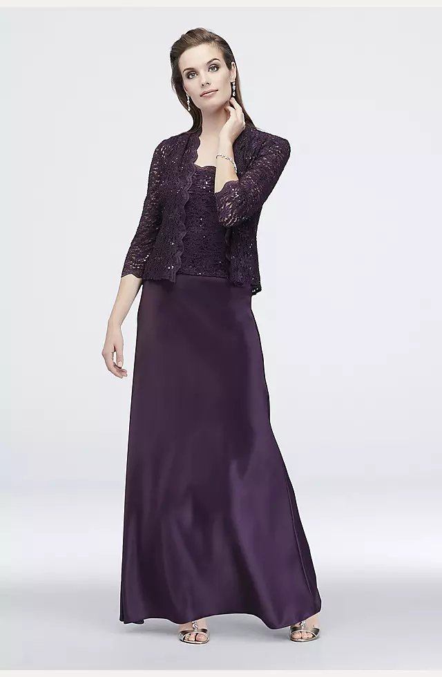 Scalloped Sequin Lace and Satin Jacket Dress Image
