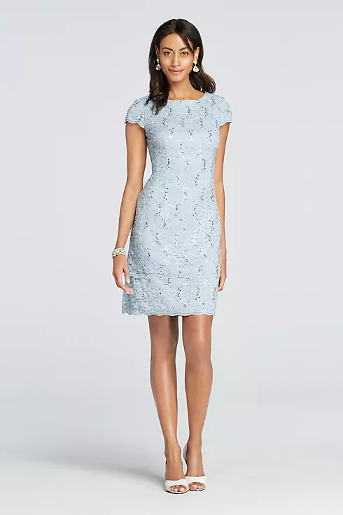 Short Cap Sleeve Lace Dress with Scalloped Hem Image 1
