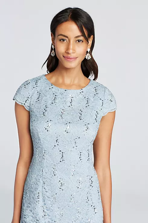 Short Cap Sleeve Lace Dress with Scalloped Hem Image 3