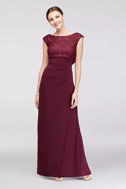 Cowl Back Lace and Jersey Sheath Gown Image 1