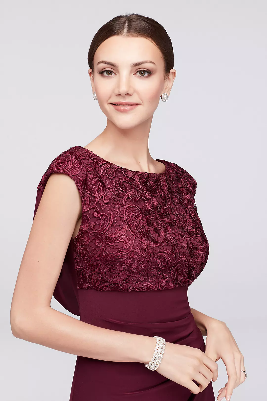 Cowl Back Lace and Jersey Sheath Gown Image 3