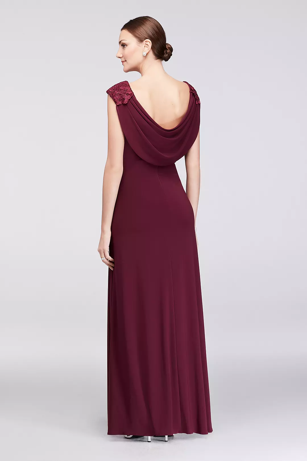 Cowl Back Lace and Jersey Sheath Gown Image 2