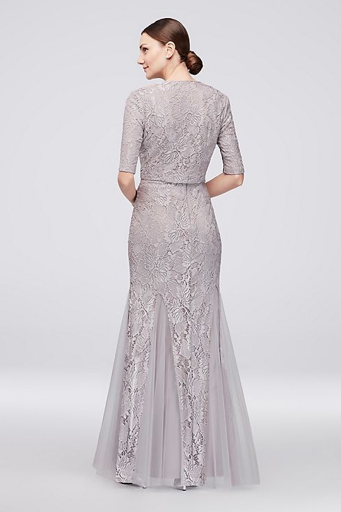 V-Neck Lace Gown with Matching Bolero Image 2