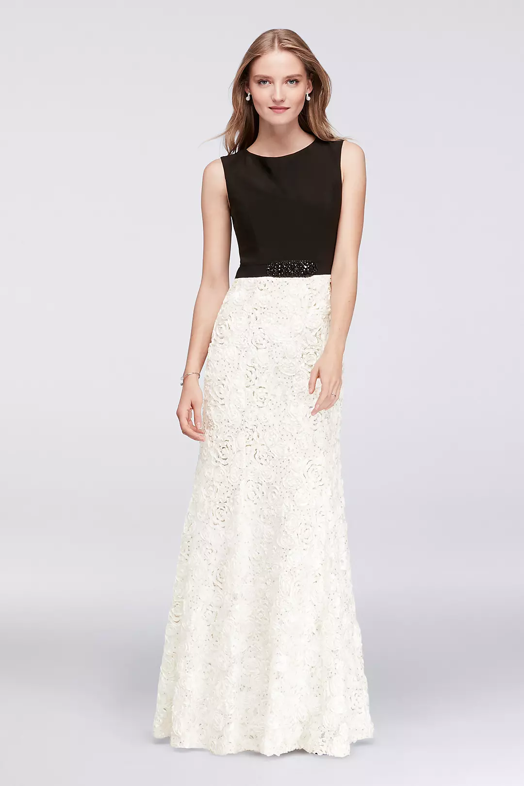 Rosette Lace A-Line Dress with Beaded Waist Image