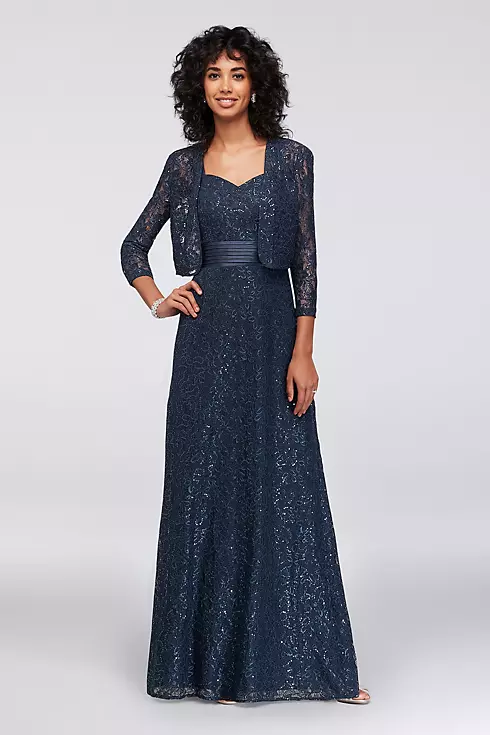 Sequin Lace Dress with Satin Trim and Jacket Image 1