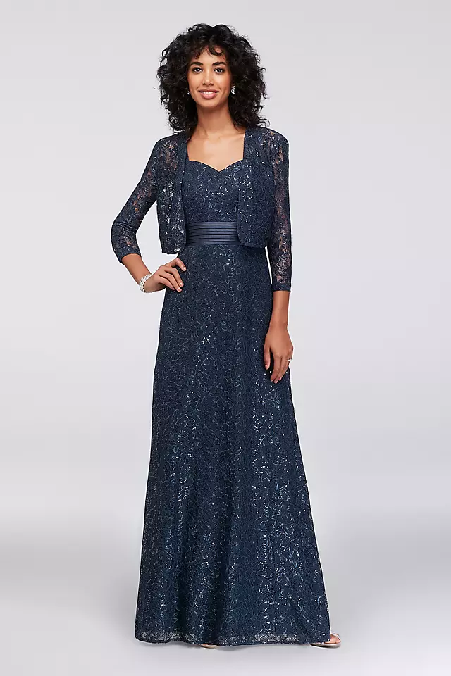 Sequin Lace Dress with Satin Trim and Jacket Image