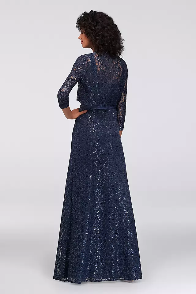 Sequin Lace Dress with Satin Trim and Jacket Image 2