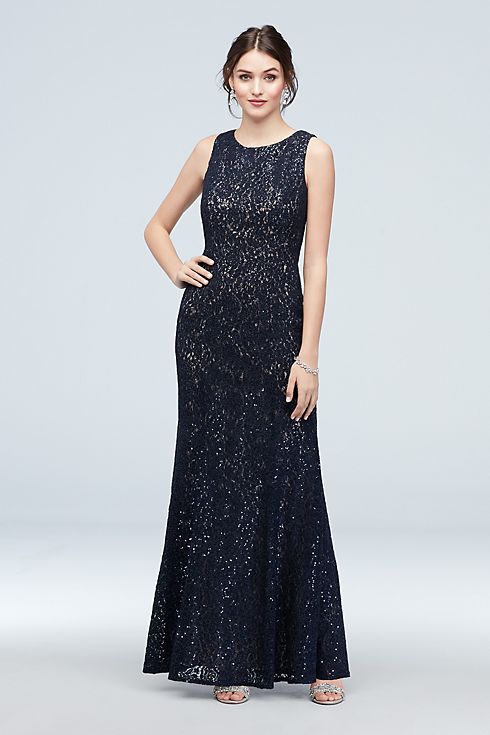 Sequin and Lace High Neck Mermaid Gown with Shawl Image 3