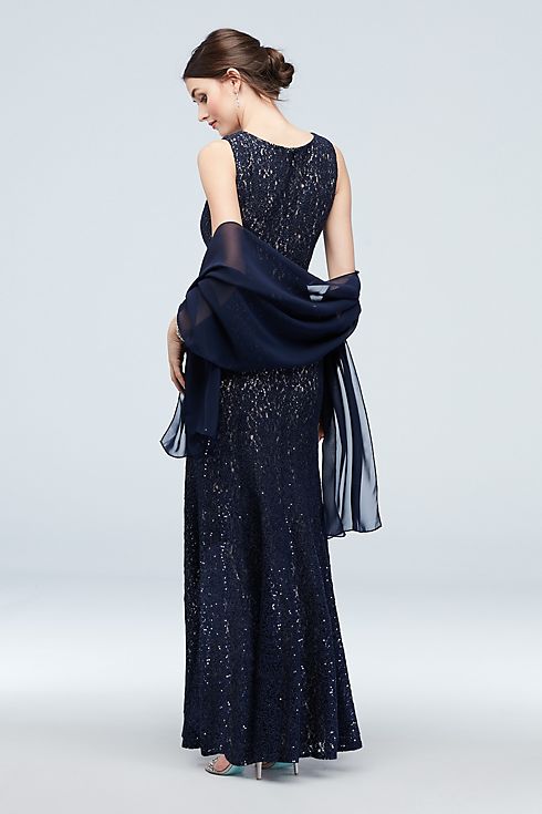 Sequin and Lace High Neck Mermaid Gown with Shawl Image 2