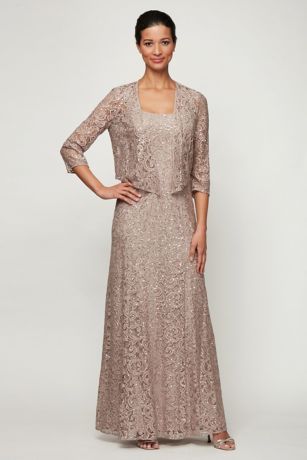 Sequin Lace A-Line Dress and Open Front Jacket