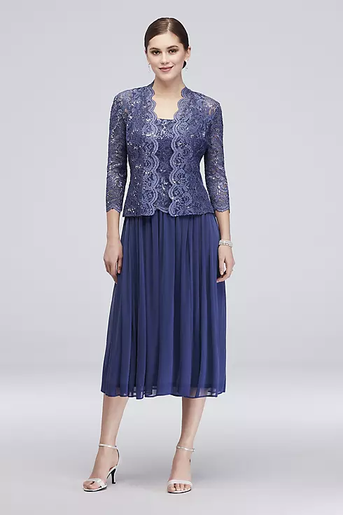 Sequin Lace Tea-Length Dress and Matching Jacket Image 1