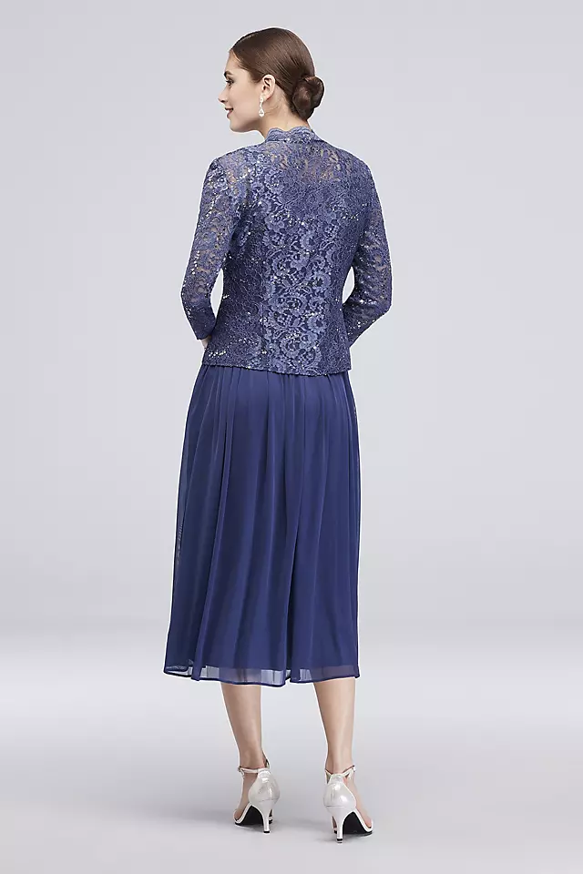 Sequin Lace Tea-Length Dress and Matching Jacket Image 2
