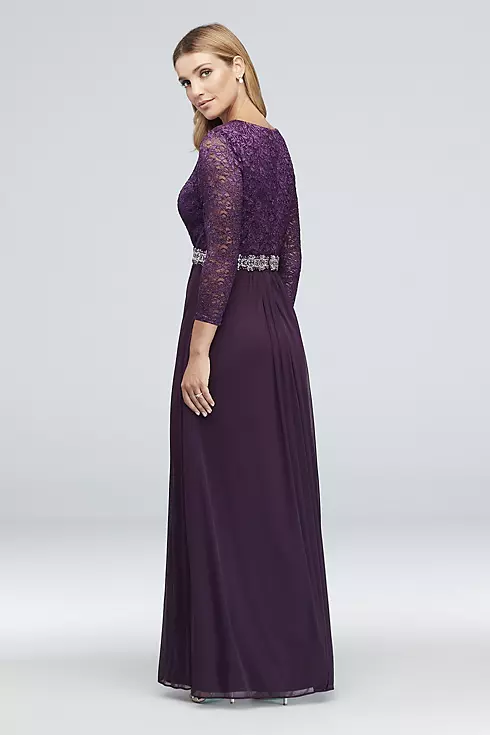 3/4-Sleeve Lace and Chiffon Gown with Beaded Waist Image 2