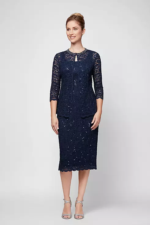 Lace Shift Dress and Jacket with Beaded Neckline Image 1