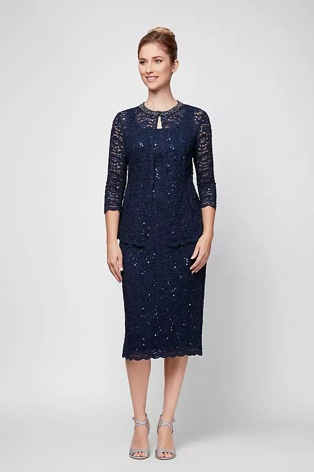 Lace Shift Dress and Jacket with Beaded Neckline Image