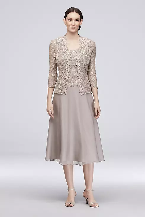 Floral Lace Tank Dress with 3/4 Sleeve Jacket Image 1