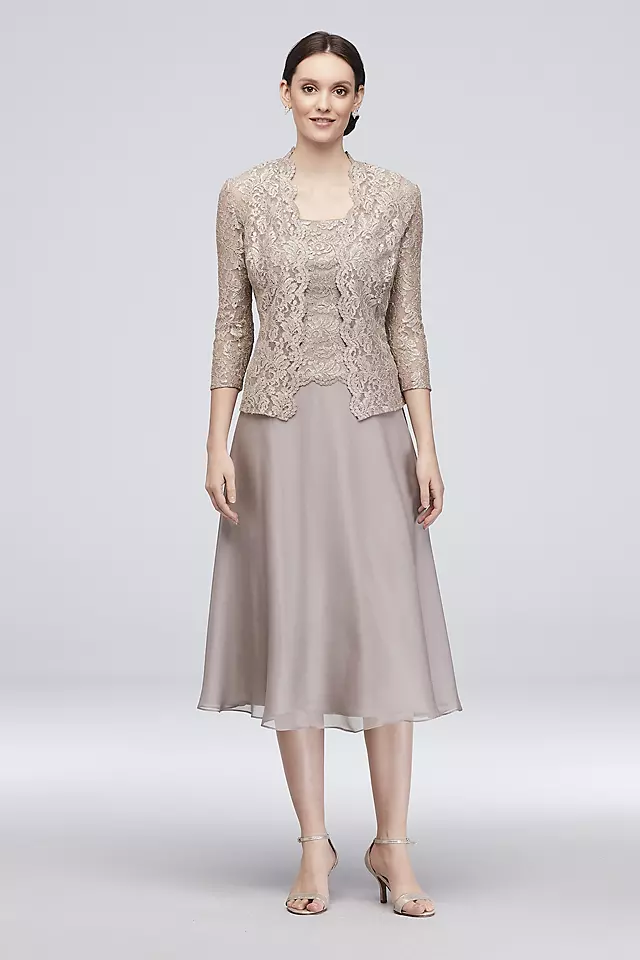 Floral Lace Tank Dress with 3/4 Sleeve Jacket Image