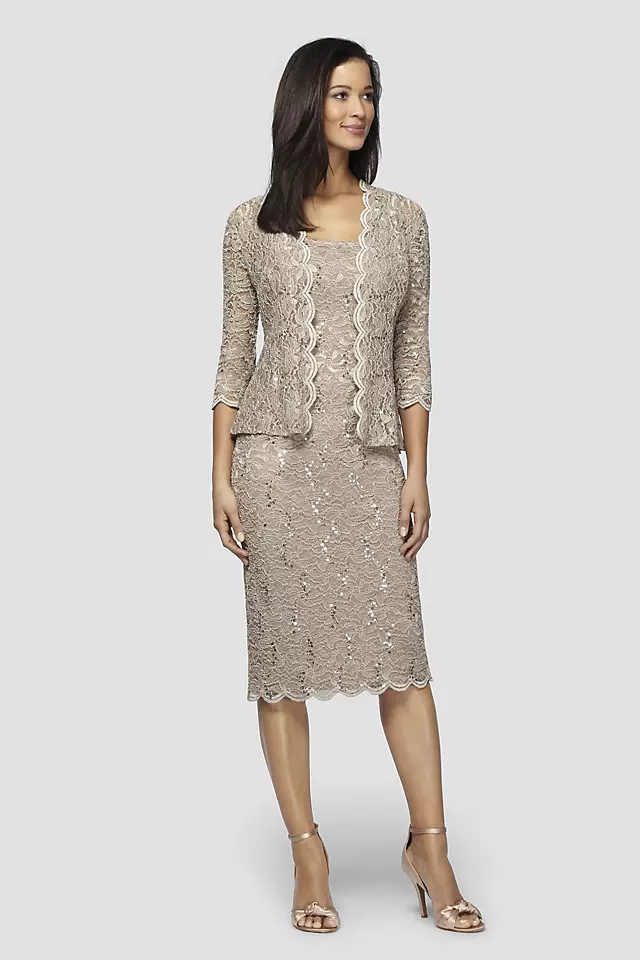 Sequin Lace Tea-Length Tank Dress and Jacket Image