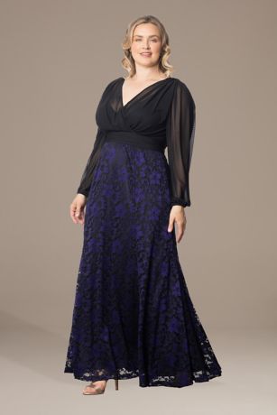 Plus Size Mon Tresor Long Sleeve Lace Evening Gown | David's Bridal