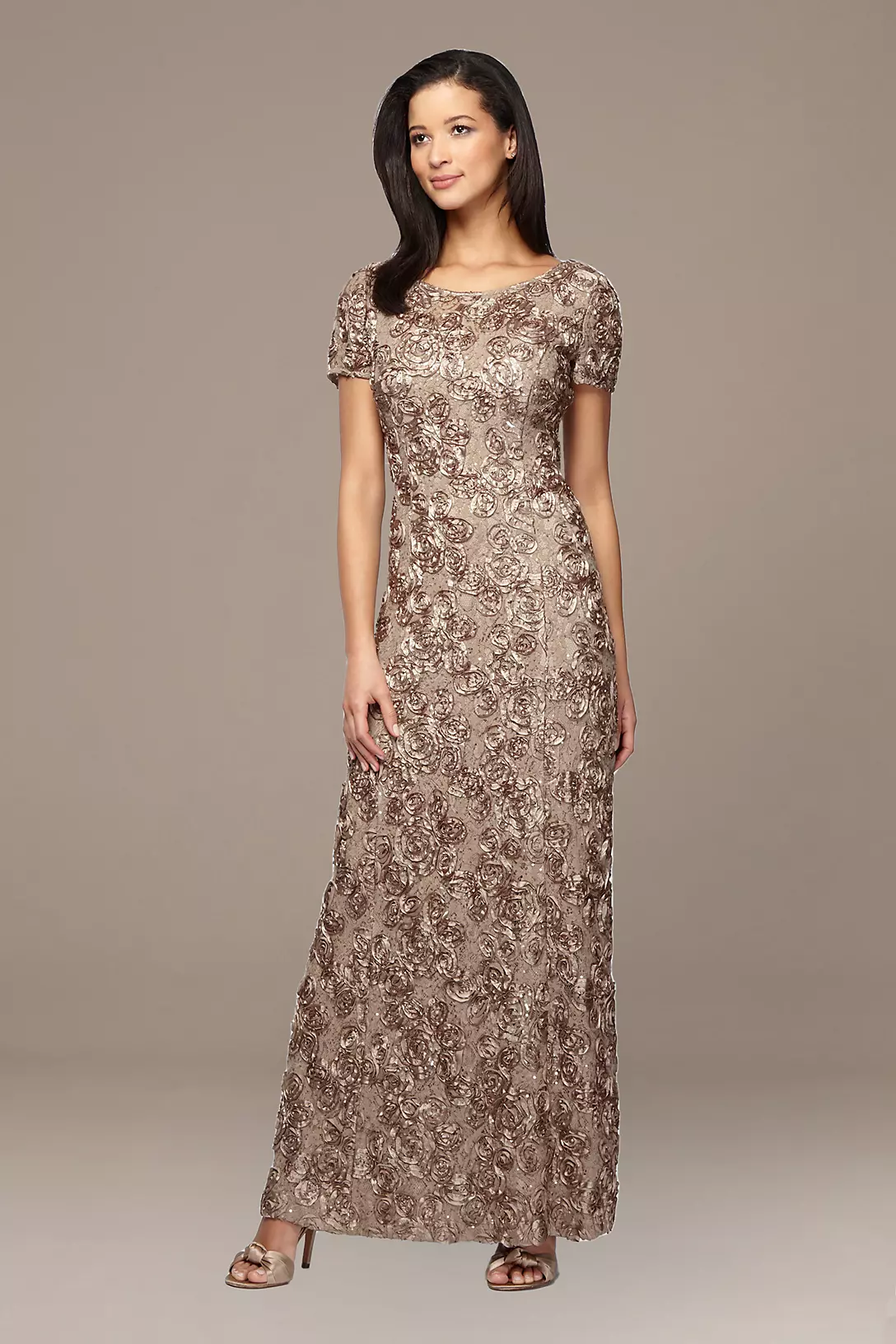 Rosette Lace Cap Sleeve A-Line Gown Image