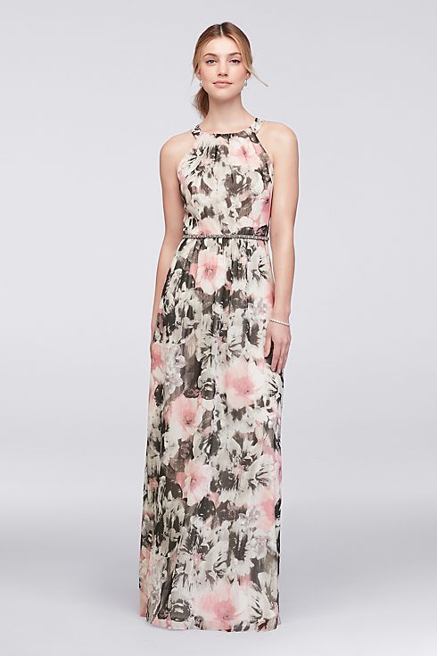 Floral Chiffon Halter Dress with Beaded Belt  Image