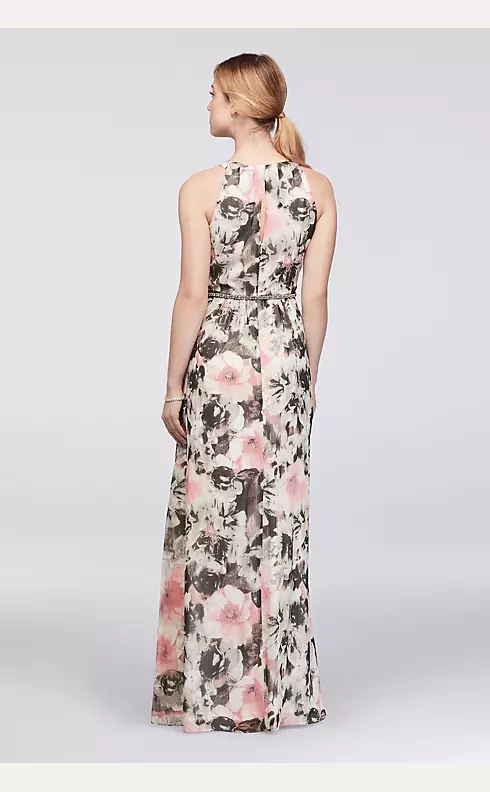 Floral Chiffon Halter Dress with Beaded Belt  Image 2
