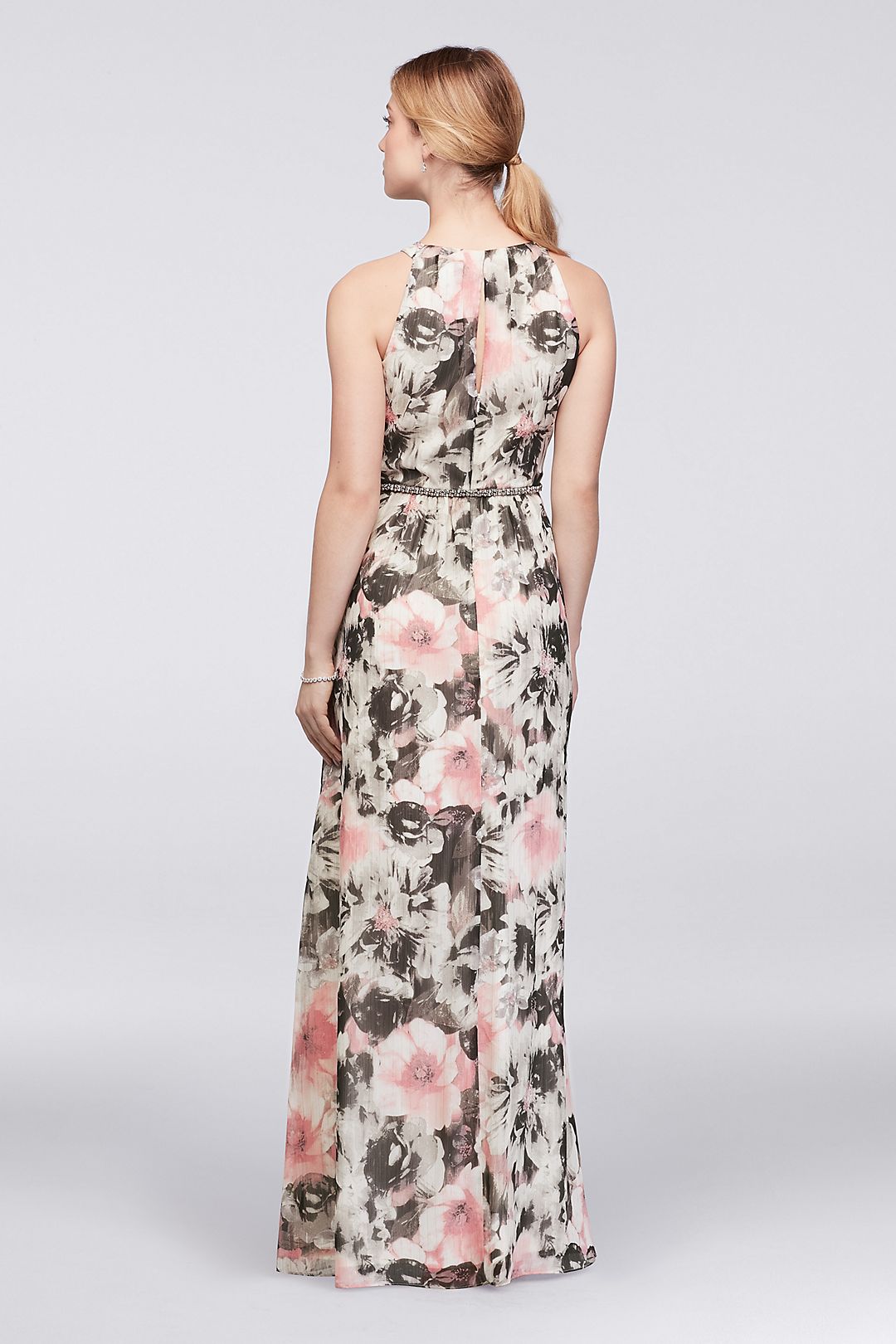 Floral Chiffon Halter Dress with Beaded Belt  Image 4