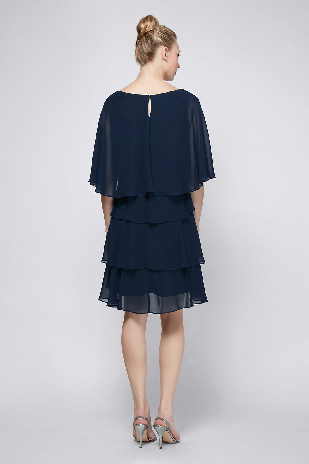 Tiered Chiffon Capelet Dress with Beaded Shoulders Image 2