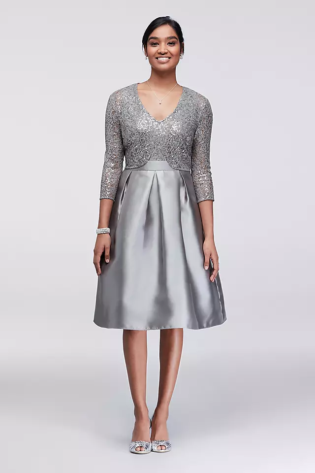 Sequin and Mikado Knee-Length Dress with Jacket Image
