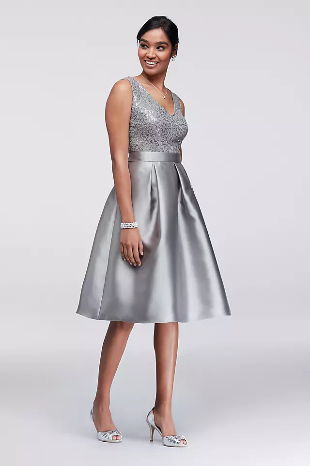 Sequin and Mikado Knee-Length Dress with Jacket Image 3