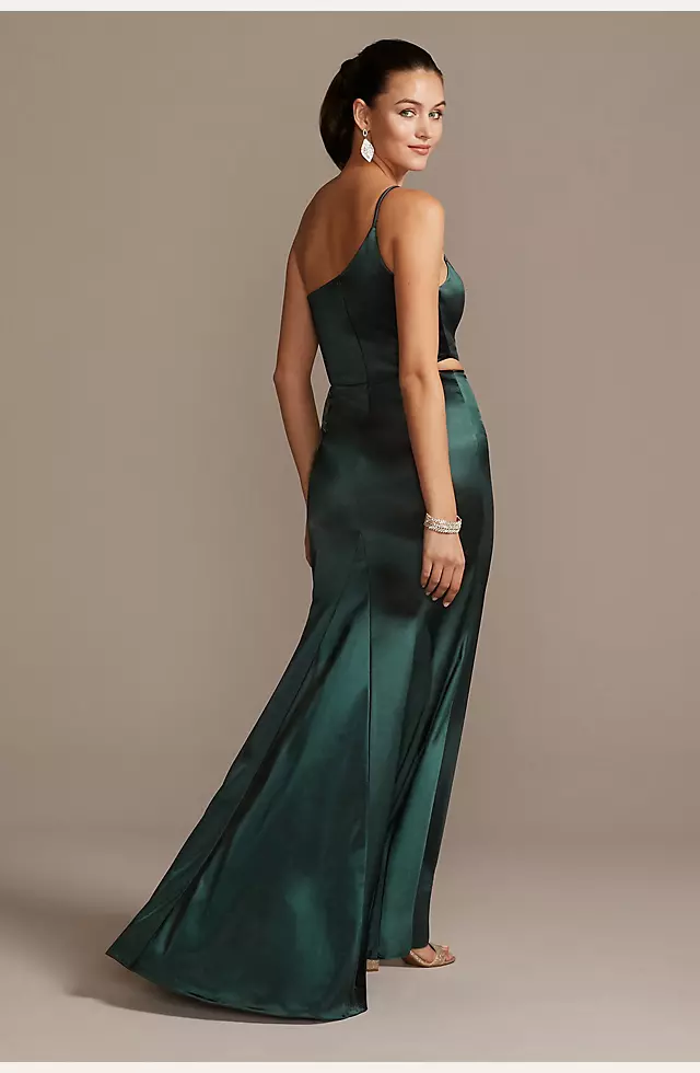 One-Shoulder Spaghetti Strap Cutout Satin Gown Image 2