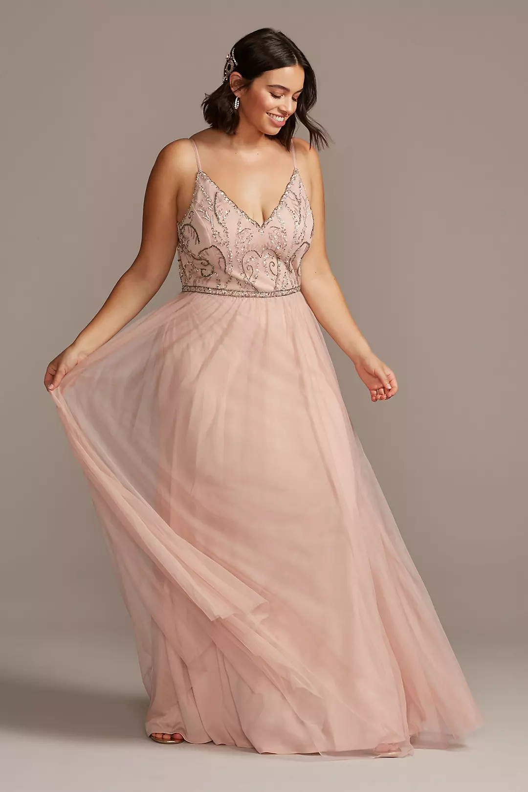 Skinny Strap Beaded Bodice Gown Image