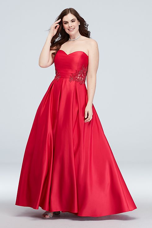 Strapless Satin Ball Gown with Waist Embellishment Image