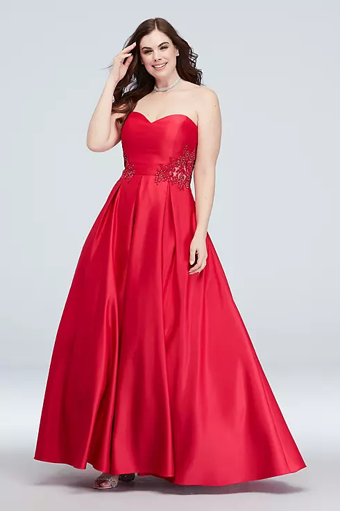 Strapless Satin Ball Gown with Waist Embellishment Image 1
