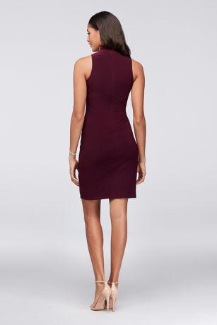 Download Beaded Mock-Neck Jersey Mini Dress | David's Bridal