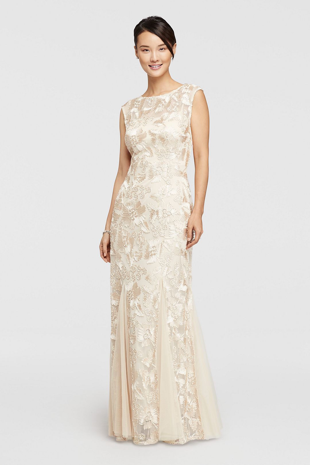 Embroidered Dress with Cap Sleeve and Tulle Godets Image 1